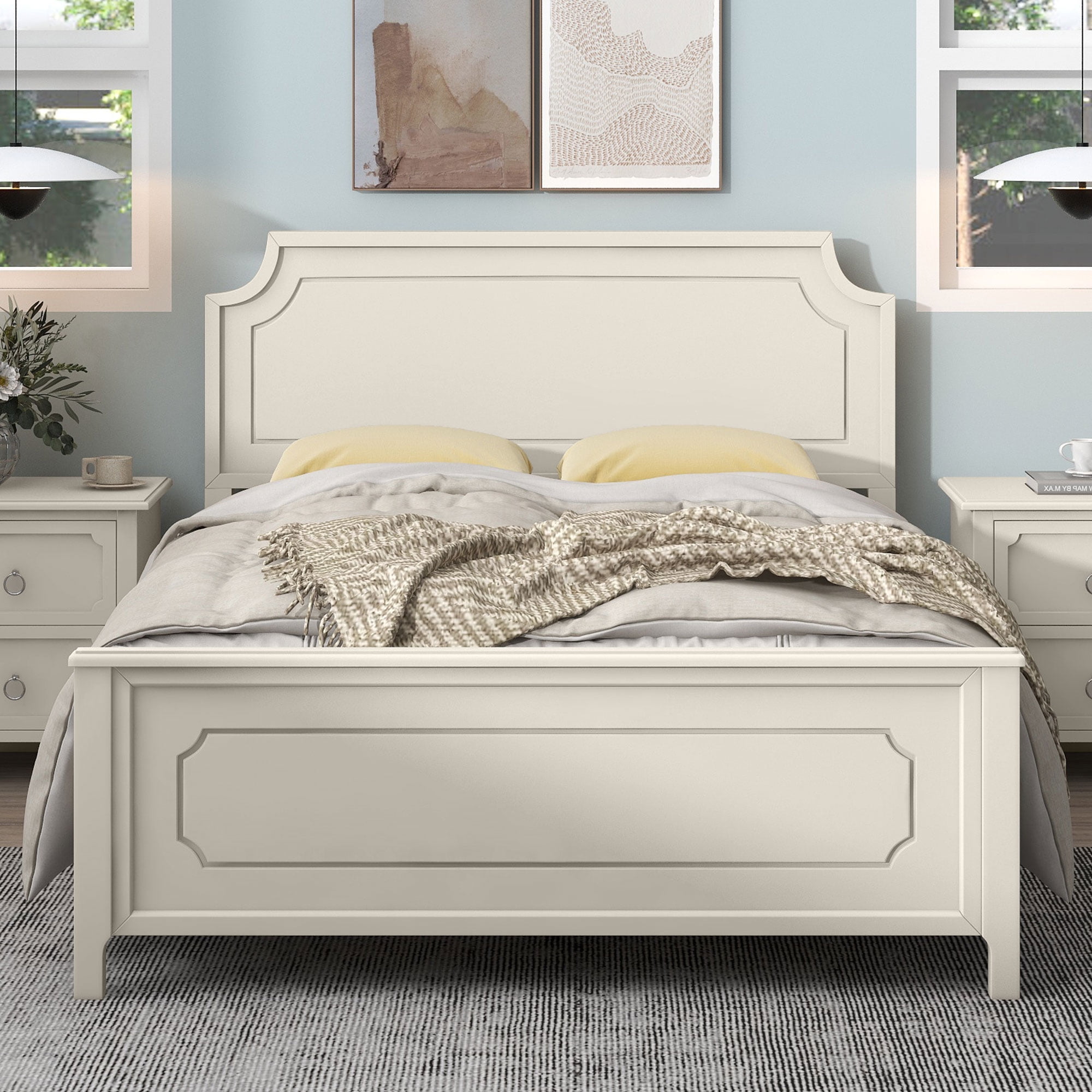 Resenkos 6 Pieces Solid Wood Bedroom Furniture Set Queen Size Platform Bed, Set of 2 Nightstand Chest, Mirror and Dresser Milky White Resenkos 6 Pieces Solid Wood Bedroom Furniture Set Queen Size Platform Bed, Set of 2 Nightstand Chest, Mirror and Dresser Milky White