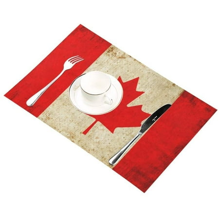 

ECZJNT Retro Maple Leaf Flags Placemat Plate Holder Set of 4 Vintage Canada Flag Table Mats Protector 12x18 inch
