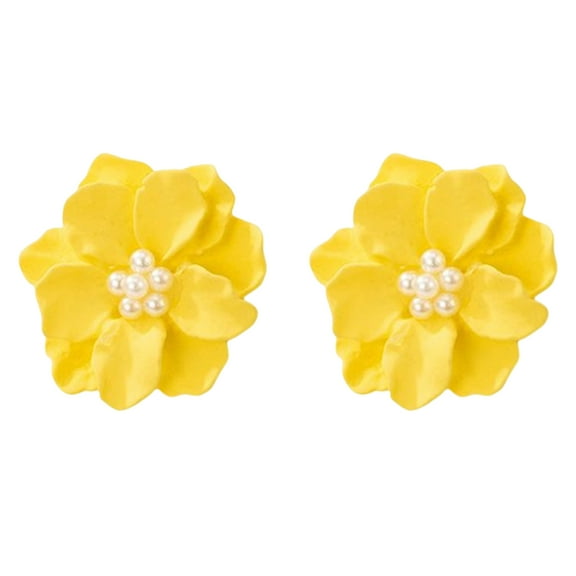 Soumake 1 Pair Stud Earrings Anti-Allergy Decorative Exquisite Temperament Hyperbole Flower Faux Pearl Earrings For Dating