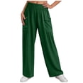 thumbnail image 2 of Favoffer Women Elastic Waist Long Pants Solid Color Ruched Casual Pants Breathable Relaxed Fit Bottoms Fold Hem Pants with Side Pockets for Daily Lounge, 2 of 7