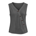 thumbnail image 4 of Craaazy Womens Sleeveless Tank Tops Plus Size Solid Color Loose V Neck Sleeveless Button Down Shirts, Unique Diagonal Buttons Sleeveless Tops for Daily Wear Outfits, 4 of 9