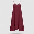thumbnail image 4 of Smsaxvxz Women's Summer Strap Dresses Fashion Solid Crew Neck Sleeveless Ruffle Pleated Hem Casual Loose Midi Beach Sundress Wine XL, 4 of 5