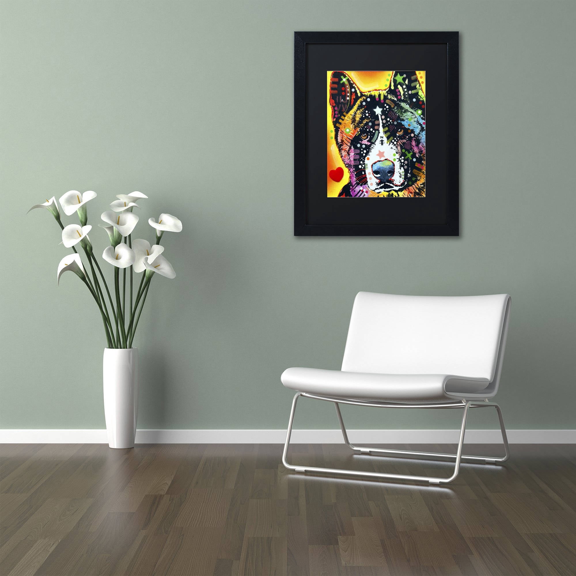 Trademark Fine Art "Akita" Canvas Art by Dean Russo, Black Matte, Black Frame