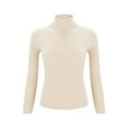 thumbnail image 4 of YOTMKGDO Long Sleeve Funnel Neck Undershirts for Women: Soft Lightweight Turtleneck Sweater – Warm Knitted Pullover Perfect for Curvy Fits and Casual Wear in Beige, 4 of 9