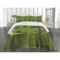 thumbnail image 3 of Ambesonne Nature Quilted Bedspread Set 3 Pcs, Forest with Lake Botany, King Size, Fern and Lime Green, 3 of 5