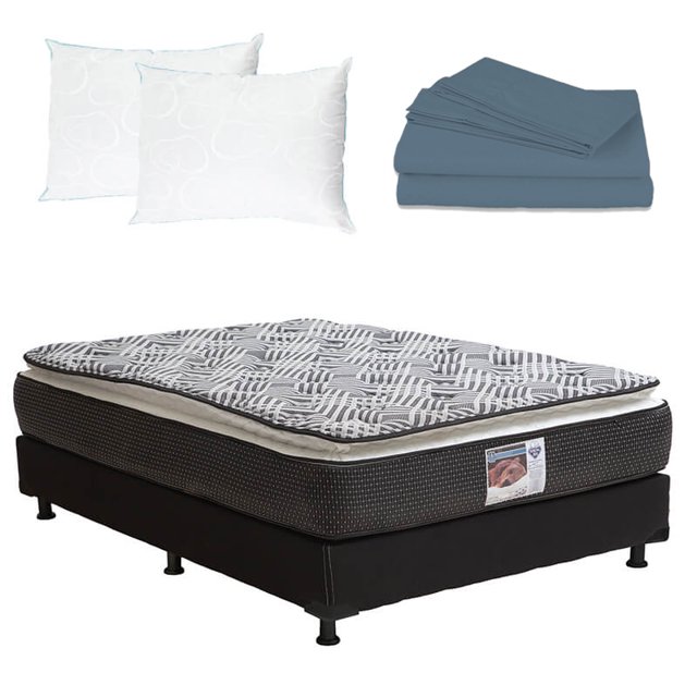 Colchón Queen Size + Box Black + Sábanas + 2 Almohadas de Osos Spring Air Dicasa Omega