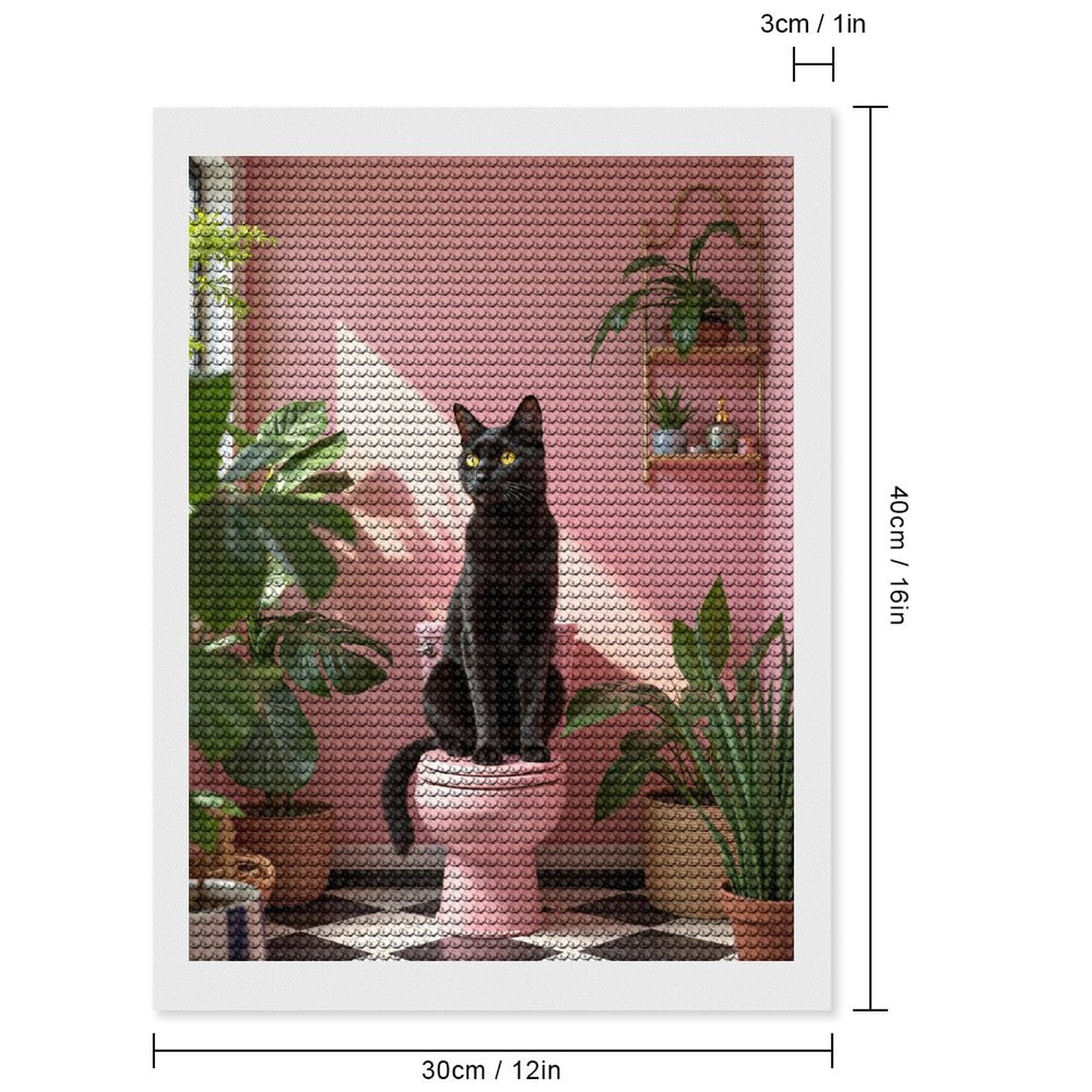 Diamond Art Kits for Adults, Black Cat Pink Bathroom Plants 5D Diamond Painting Kits for Adults Beginners, DIY Full Drill Diamond Painting, Gem Art and Crafts 12x16