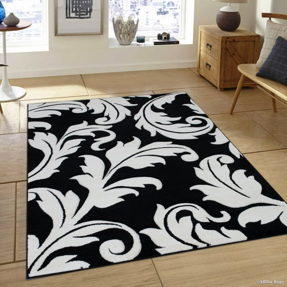 Allstar Salt Pepper Modern Geometric flowers design Area Rug (5' 2" x 7' 2")
