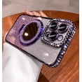 thumbnail image 5 of (Double Row Diamond Bumper ) ( Make Up Mirror )Magnetic Kickstand Case for iPhone 15 14 13 12 Pro Max Sparkle Cover Shiny Rhinestone Bling Cases (Purple,for iPhone 15 Pro), 5 of 14