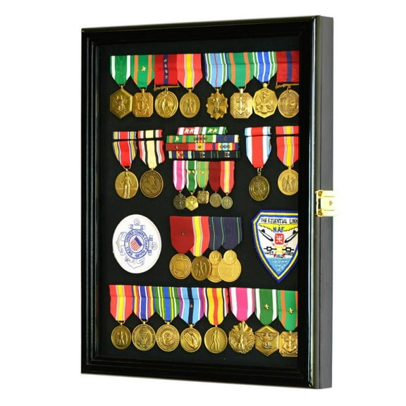 Military Medals, Pins, Patches, Insignia, Ribbons, Flag Display Case Cabinet