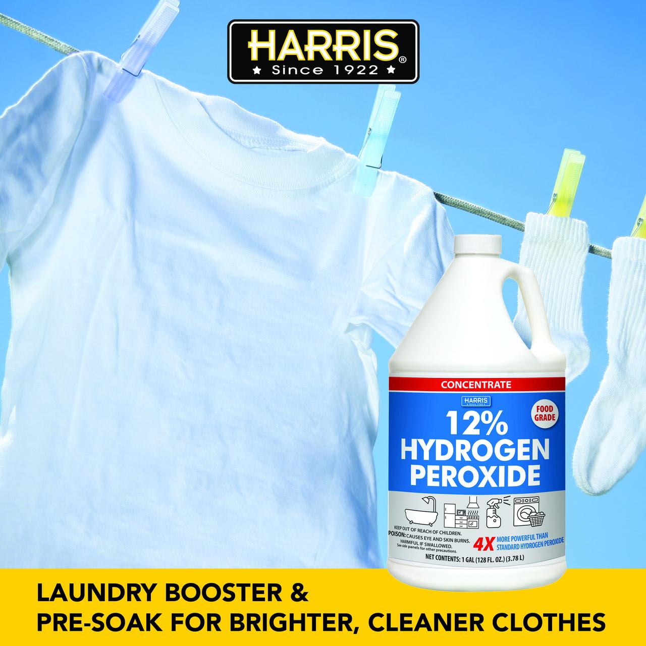 HARRIS 12% Concentrated Hydrogen Peroxide, 128oz, for Kitchen, Bath, Laundry, Home and Garden with Easy Fill Funnel