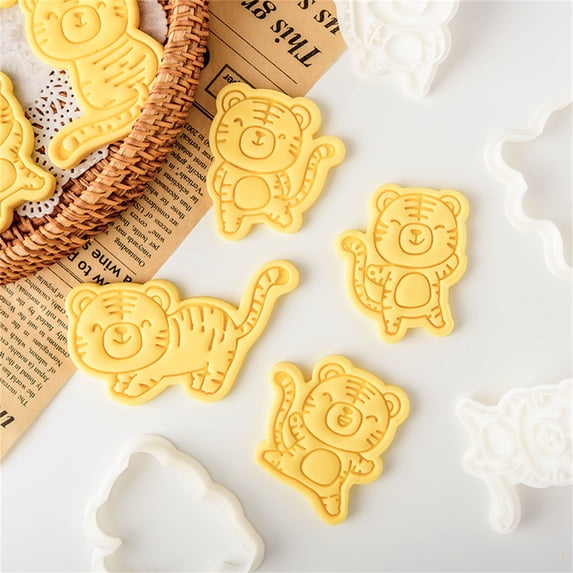Dream Lifestyle Animal Cookie Cutters With Plunger Stamps,3D Cute Tiger Shape Embossing Cutters Non-Stick DIY Cartoon Baking Molds for Biscuit Fondant Pastry Cake