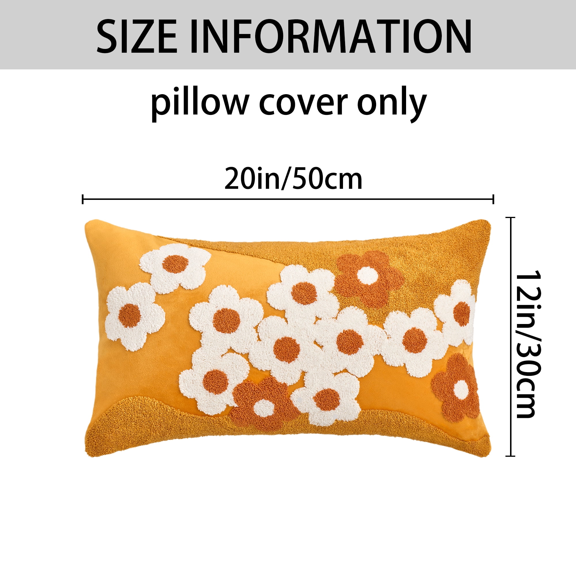 Unique Bargains Pack of 2 Velvet Embroidery Floral Throw Pillow Covers 20" x 12" Yellow