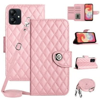 SaniMore Case for Samsung Galaxy A05S, PU Leather 3D Lattice Stylish for Girls Crossbody Lanyard Flip Kickstand Card Slots Cash Pocket Magnetic Clasp Full Protective Shockproof Wallet Shell, Pink