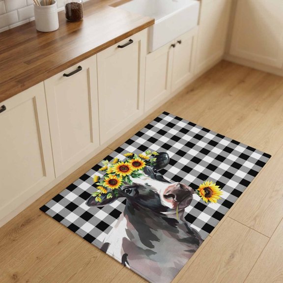 2x3ft Rectangle Rug,Farm with Sunflower Washable Area Rugs Non-Slip Accent Rug Country Buffalo Black and White Plaid Soft Circle Carpet for Living Room Bedroom Home Office Decor