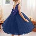 thumbnail image 4 of Jinhomg Flower Girl Dress Girls V Back Satin Tulle Dresses A Line Bow Knot Communion Dress Wedding Guest Birthday Party Dresses Formal Gown Dark Blue 100, 4 of 5
