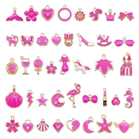 20Pair Assorted Rose Red Enamel Plated Charms Mixed Moon Star Flower Animal Pendant Jewelry Making DIY Accessories Crafts