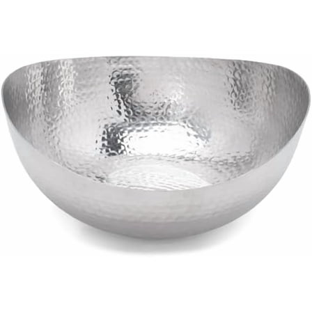 India Handicrafts Hammered Oblong Silver Tone 12 x 12 Metal Decorative Bowl