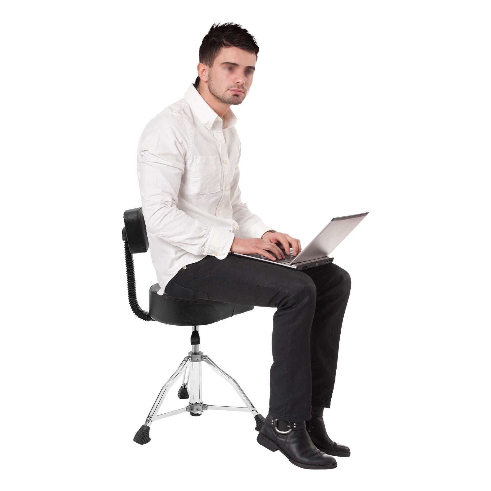 Height Adjustable Drum Stool with Backrest Drum Stool Pneumatic Drum Chair Black