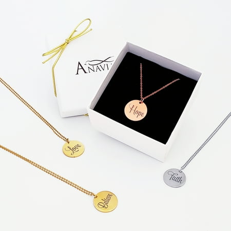 Anavia Anniversary Gift for Her 22mm Inspirational Round Necklace Motivational Gift for Girlfriend Fiancee Wife Affirmation Birthday Jewelry Stainless Steel 18" Cable Chain with Gift Box