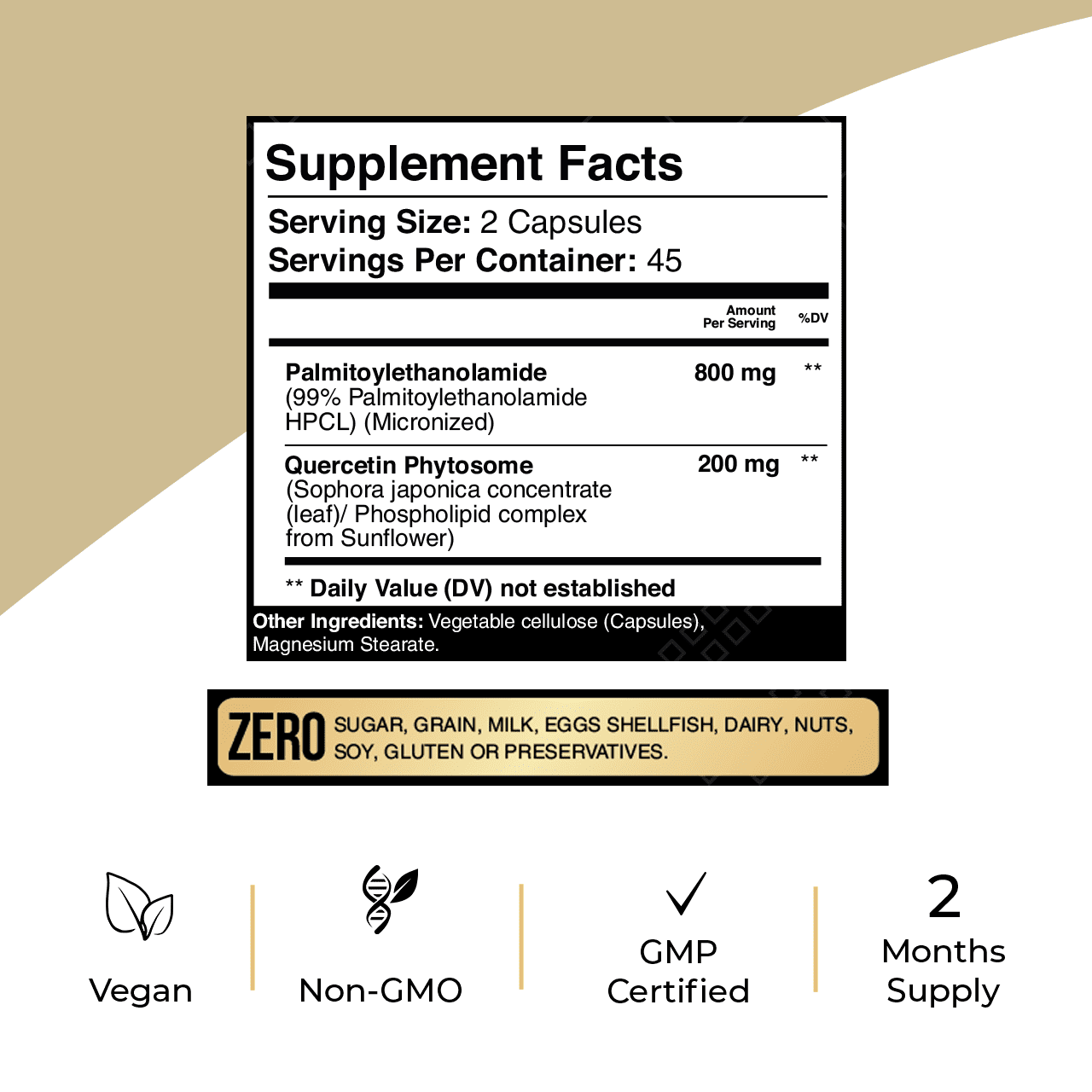 Gflow Vitamins PEA Supplement with Quercetin Phytosome 1,000 mg | Micronized PEA (Palmitoylethanolamide) 99% Highly Purified | Discomfort relief supplement in capsules made in the USA
