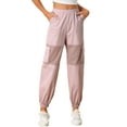 thumbnail image 1 of Pantalones cargo elásticos de malla para mujer de cintura alta, transparentes y holgados, talla XS, color rosa, 1 of 6