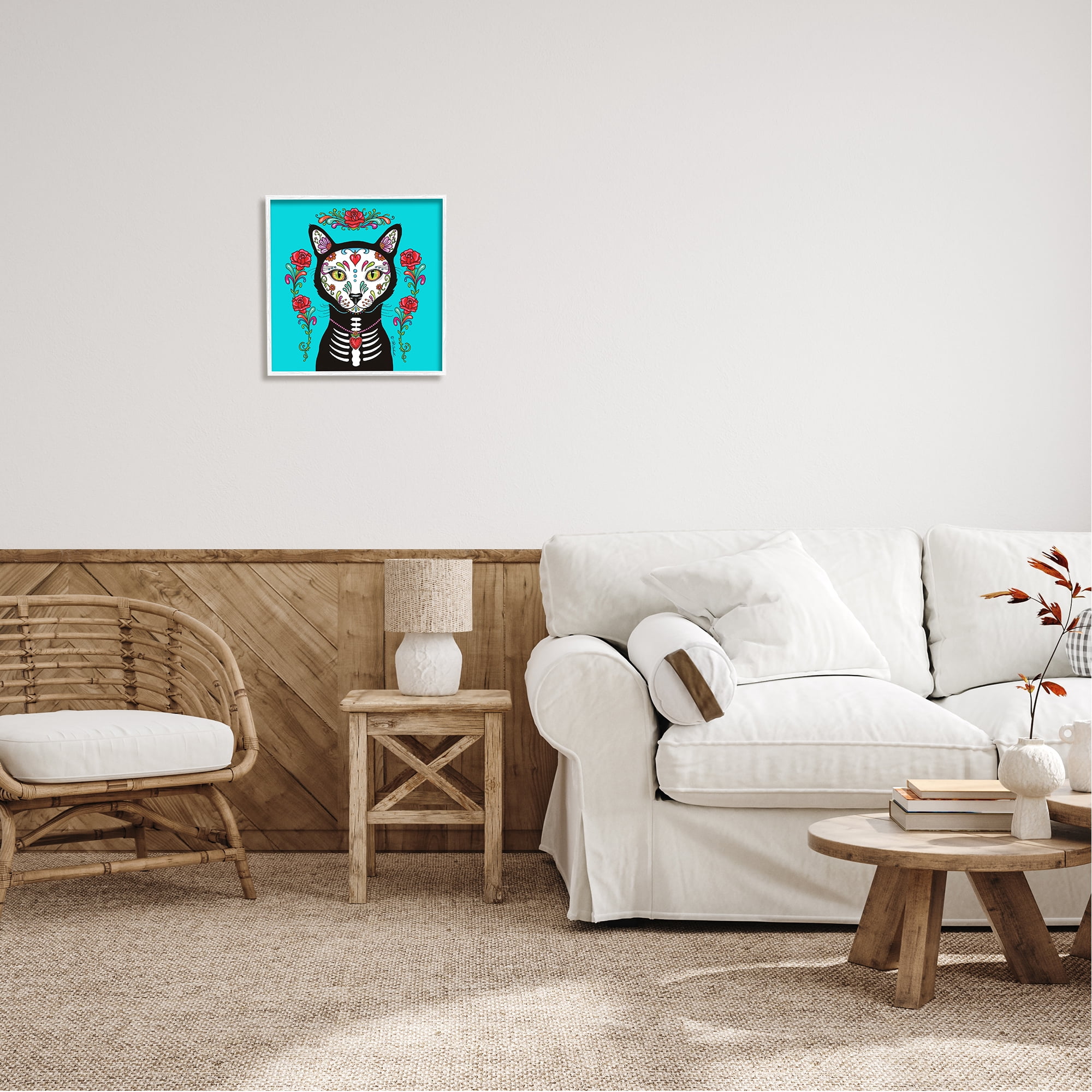 Stupell Industries Day of Dead Cat Portrait Animals & Insects Painting White Framed Art Print Wall Art, 17 x 17