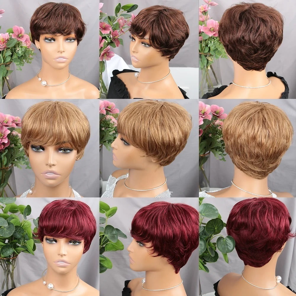 Short Layered Pixie Human Hair Wigs for Black Women Human Hair wigs With Bangs