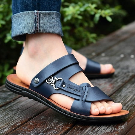 Men s Summer Toe Sandals Fashion Beach Shoes Slippers Summer Leather Sandals (Color : D  Size : 39)