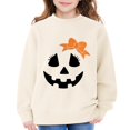 thumbnail image 7 of UACY Toddler Girls Halloween Crewneck Sweatshirt, Pumpkin Face Bow Fleece Pullover, Long Sleeve Soft Fall Tops for Kids Holiday Party Wear (Beige, 3-4 Years), 7 of 7
