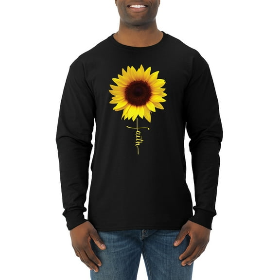 Sunflower Christian Faith Cross Inspirational/Christian Mens Long Sleeve Shirt, Black, Small
