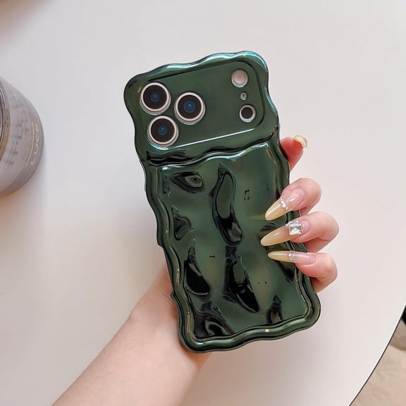 Case for iPhone 17,Plating Bubble Design Curly Wave Frame Cute Lovely Girly Woman Wave Shape Shockproof Soft Silicone Protection Phone Case for iPhone 17,6.3 inch 2025 (Green)