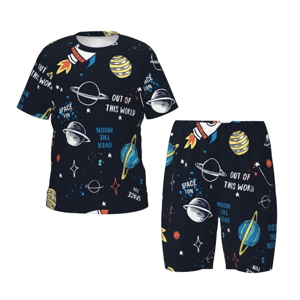 Balery Space Conjunto de Pijama Infantil de Manga Corta con Estampado – Ropa de Dormir de Algodón Suave-Small