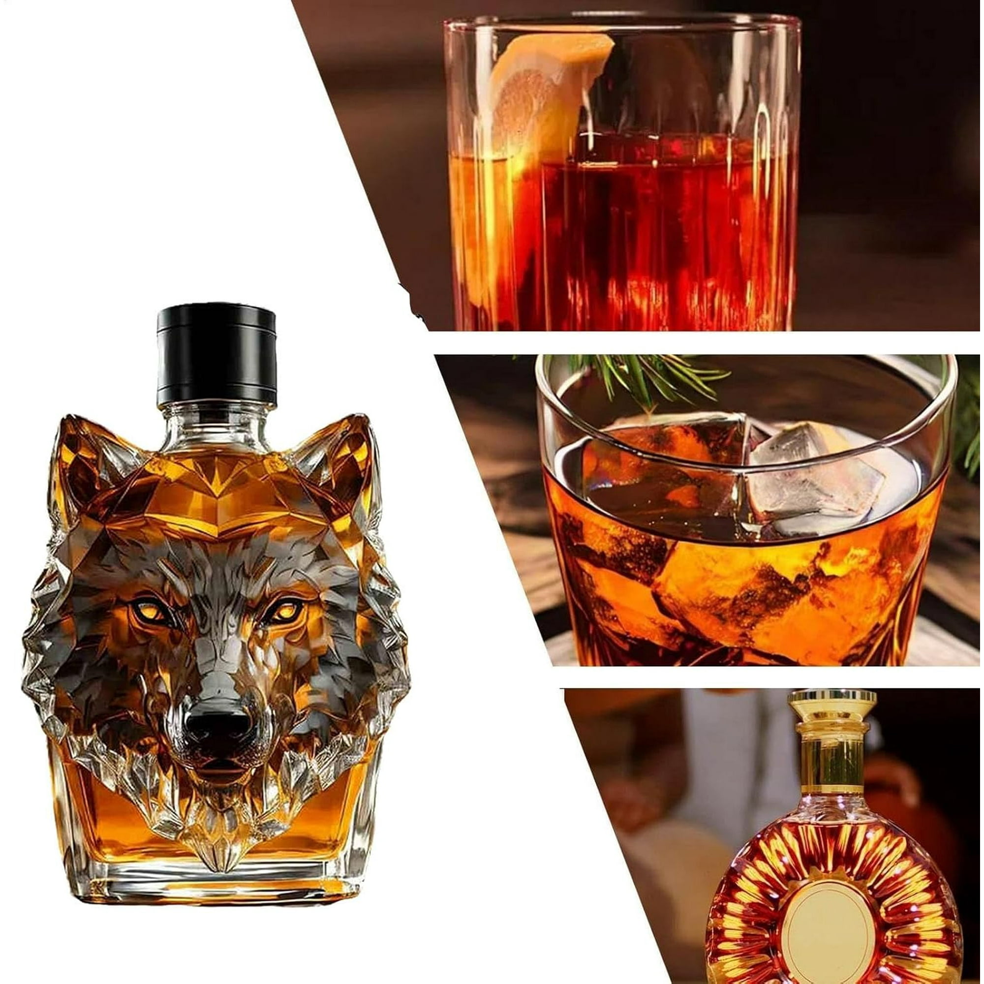Horrible Wolf Head Whiskey Bottle,Funny Animal Themed Whiskey Decanter,Funny Art Statue Sculpture Bottles,Creative Glass Animal Shape Wine Decanter-350ml