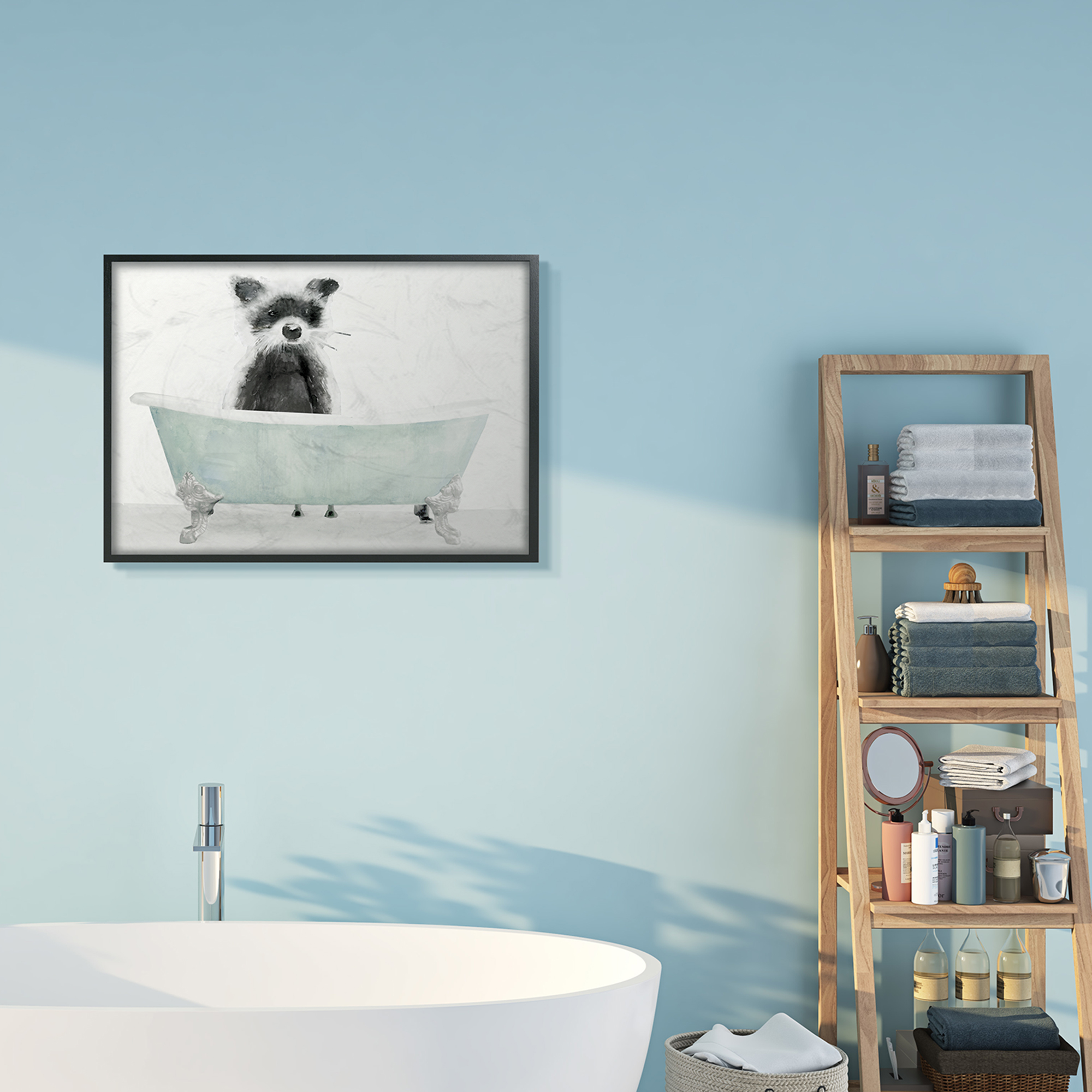Stupell Industries Raccoon In A Tub Funny Animal Bathroom Drawing Framed Wall Art by Stellar Studio