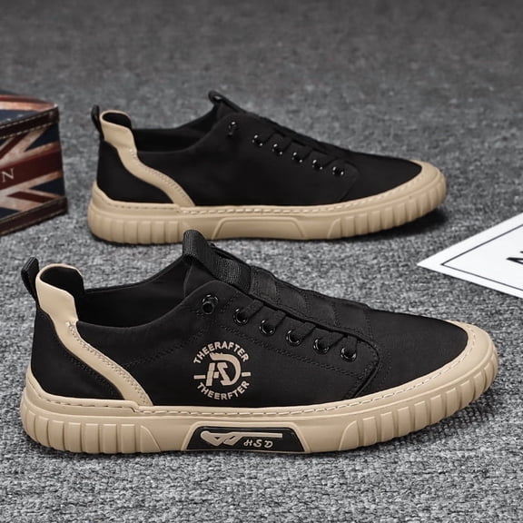 Men's Low Top Canvas Casual Sneakers, Slip On Lace Up Fashion Walking Shoes for Daily Street Wear