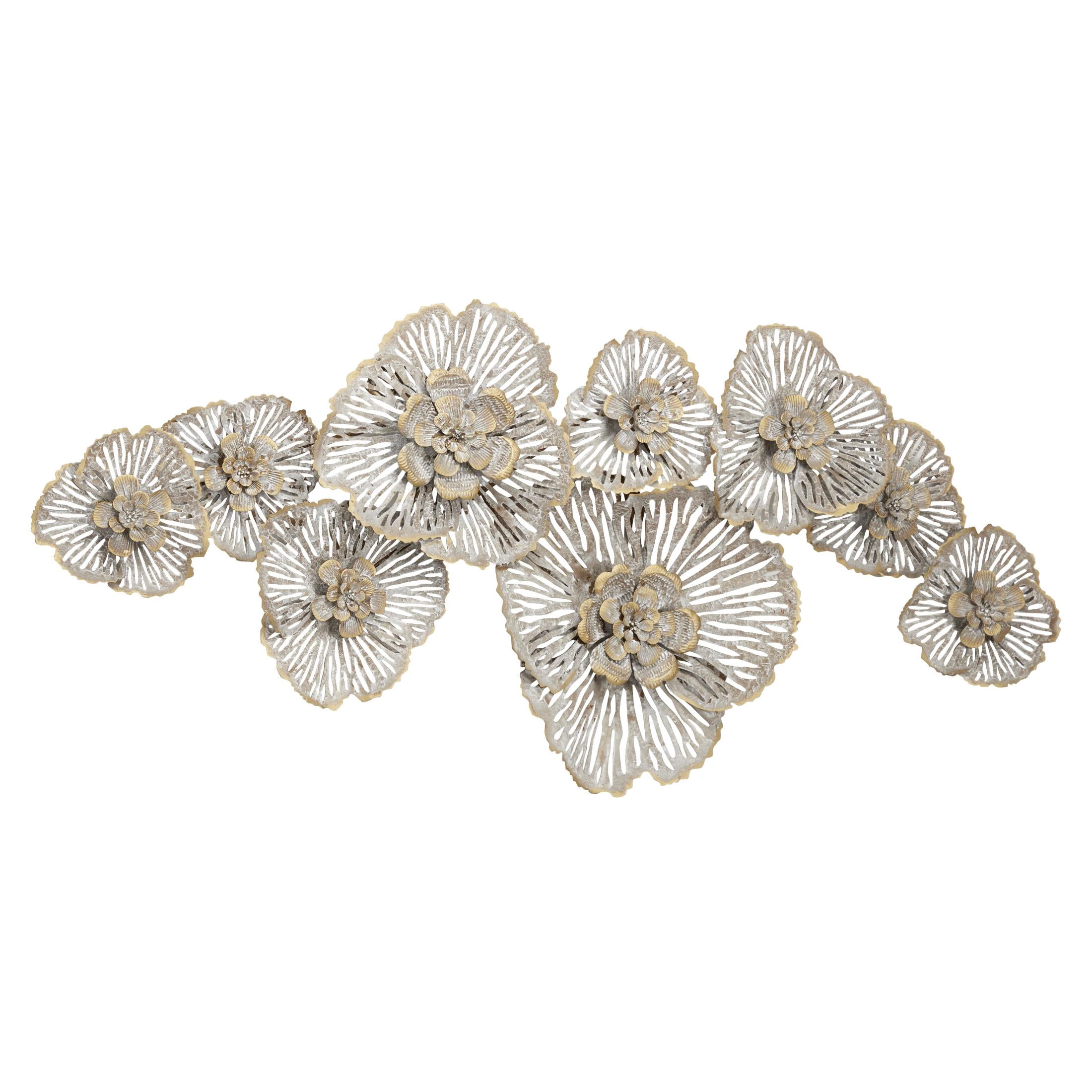 DecMode Gray Metal Floral Wall Decor