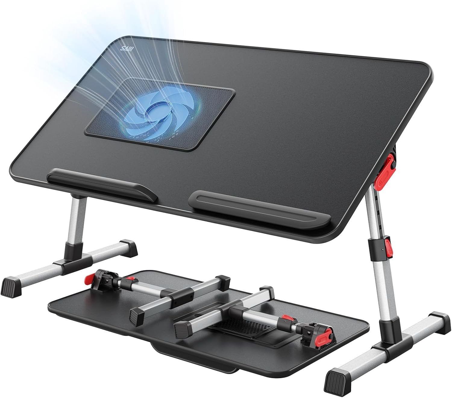 Laptop Desk for Bed with Cooling Fan,  Height & Angle Adjustable Laptop Stand for Bed, Lap Desk Tray Table, Lightweight Foldable Portable  Table for Couch Sofa Chair Floor Desk (Black)