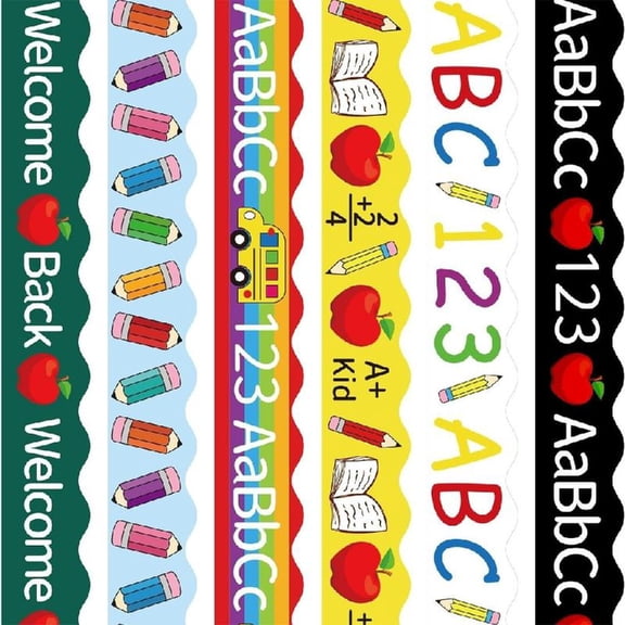 6 Pcs Bus Printed Bulletin Board Borders Back-to-School Bulletin Board Trim Decorations Classroom Borders