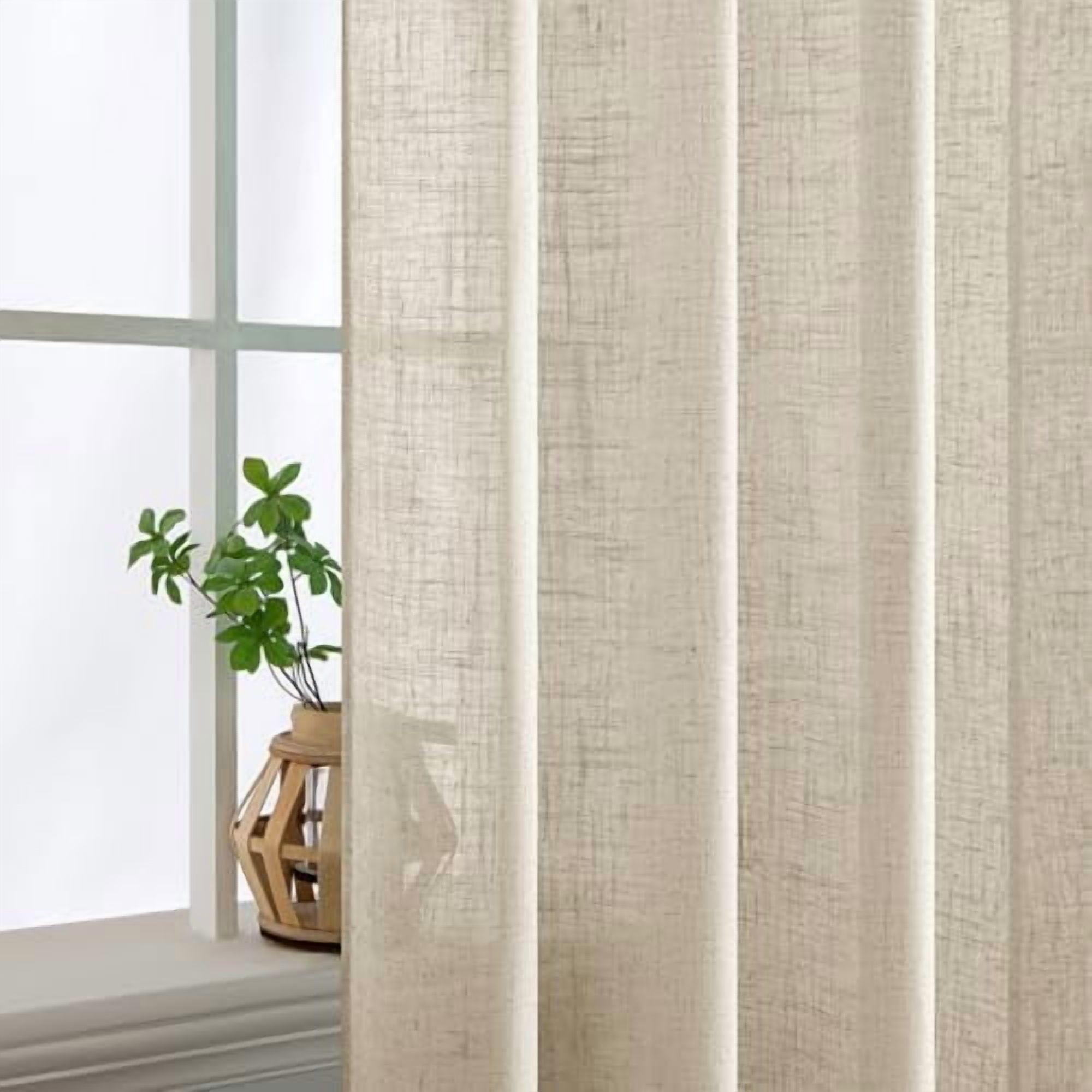 Beige Linen Curtains 54 Inch Length 2 Panels for Bedroom Living Room, Soft Linen Textured Window Drapes Semi Sheer Light Filtering Back Tab Rod Pocket Farmhouse Modern Burlap Look Decor
