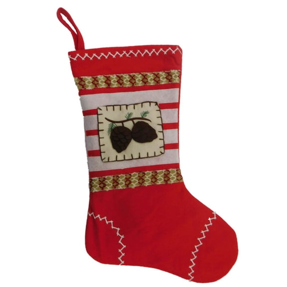 Embellished Red Felt Pinecone Christmas Holiday Stocking