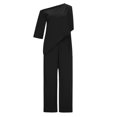 thumbnail image 4 of Lilgiuy Fashion Women Casual Spring Summer Solid Color Skew Collar Straps Wide Leg Trousers Jumpsuit Black 4(S) for 2022, 4 of 4