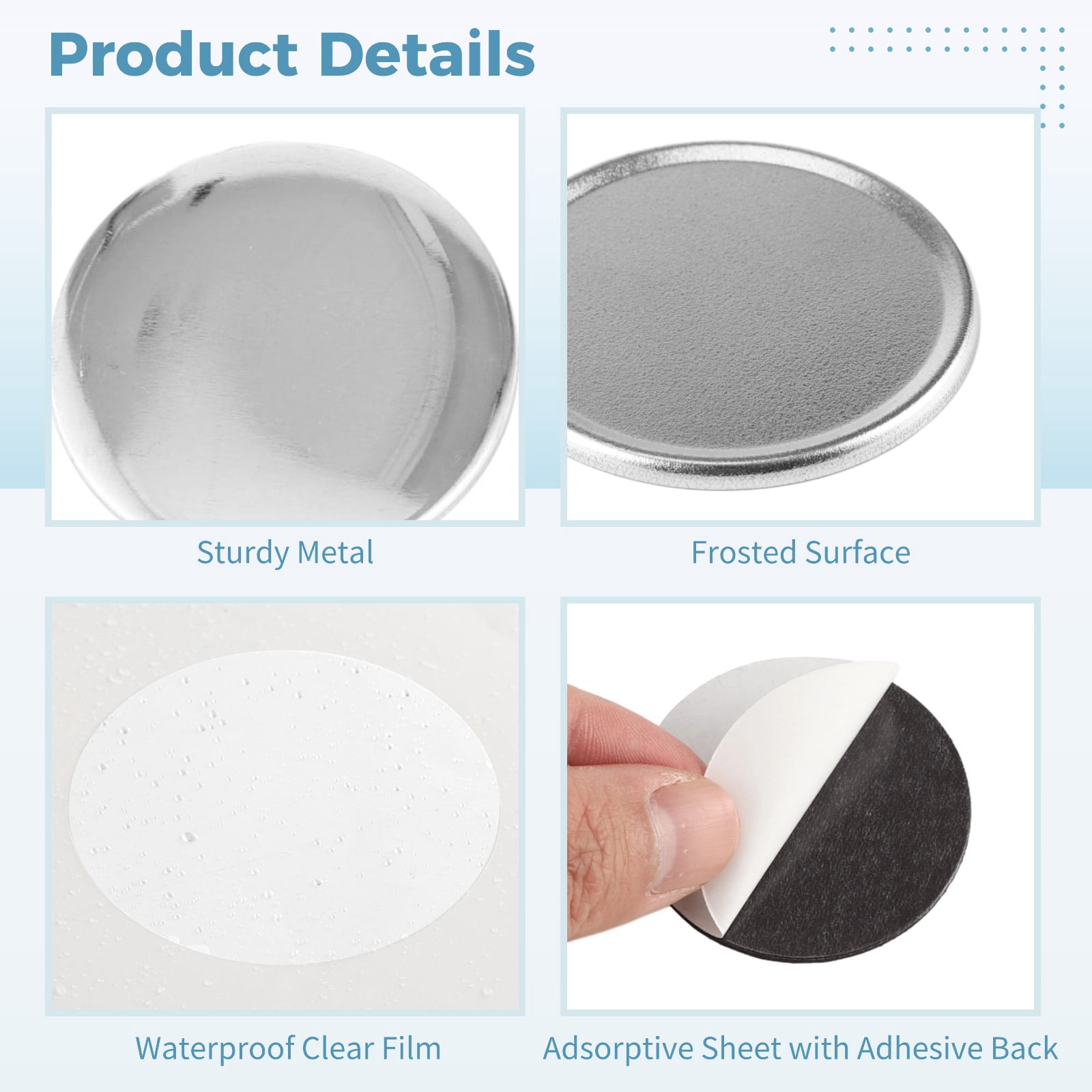 100 Sets 58mm Round Button Parts, Fridge Button Maker Machine Supplies, Button Parts Supplies for DIY Crafts Presents, Includes Frosted Covers, Adsorptive Sheets, Clear Protective Films