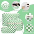 thumbnail image 3 of Quilted Makeup Bag Set - 3 count Cute Floral  Makeup Bag, Large  Aesthetic Make up  Bag, Flower Travel Toiletry Organizer Bags for Women Girls (Checkered Green), 3 of 6