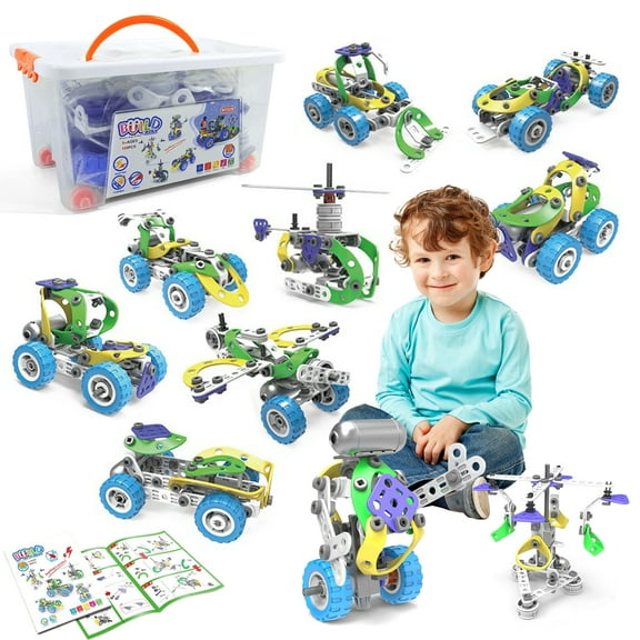 OneAndes Educational Building Toys STEM Learning Kit, 10 in 1 Construction Blocks for Preschool Kids, 109 Pieces Engineering Toys Creative Set Gift for Boys Age 3 4 5 6 7 8 9 10  Years Old