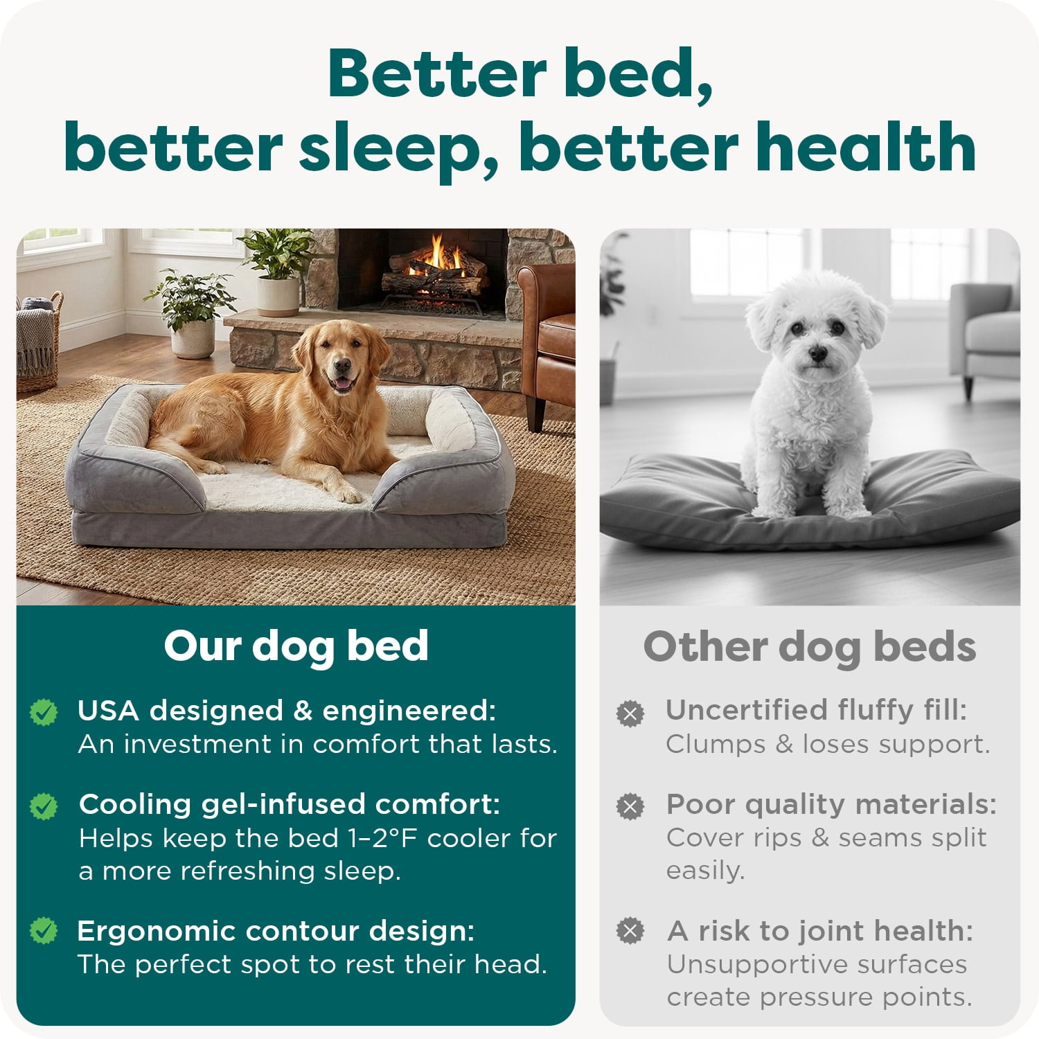 FurHaven Perfect Comfort Sofa Pet Bed, Cool Gel-Top Foam with a Solid Orthopedic Foam Base for Joint Support, Removable, Washable Cover, Large, Plush & Velvet, Brownstone