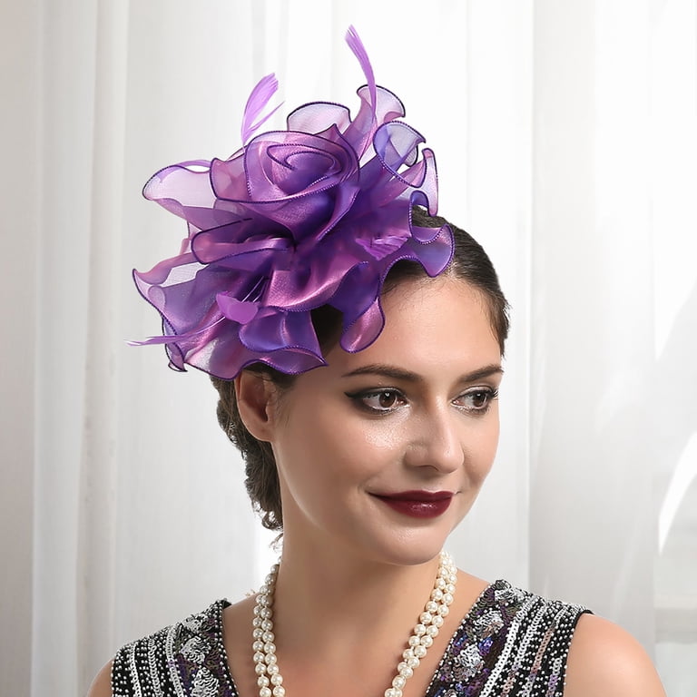 Women Fascinator Hat, Faux Feather Flower Shape Mini  display picture 3