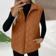 thumbnail image 2 of Gpaecead Women's Sleeveless Padded Hooded Vest - Solid Color Quilted Winter Outerwear Brown, 2 of 9