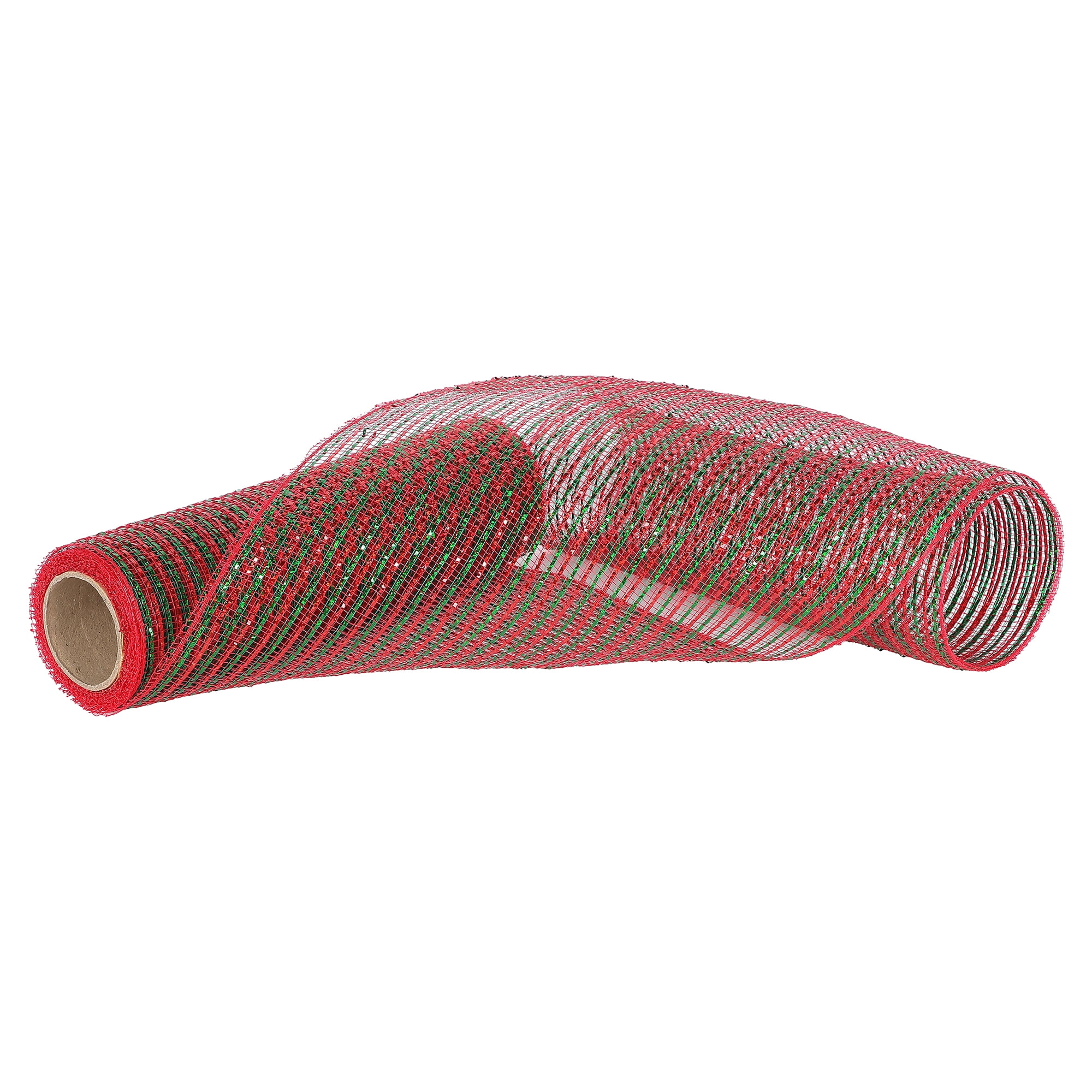 Holiday Time  10.5 inch x 5 Yards Poly Mesh With Metallic, Red & Green Stripe, 10.5IN RED & GREEN POLYMESH