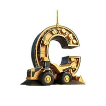 Luoshdecor 26 Construction Truck Letters Christmas Tree Decoration Pendant,Acrylic DIY Hanging Christmas Ornaments, Indoor Letter Hanging for Fireplace,Home Paty (C)